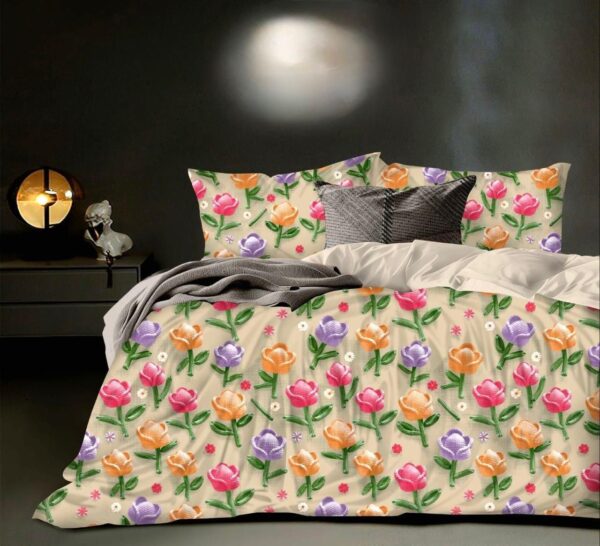 Bliss & Charm Luxury Super King Size Cotton Bedsheet Set (108×108 inches) with 2 King Pillow Covers – White & Multicolor, Ultra-Soft 3-Piece Set