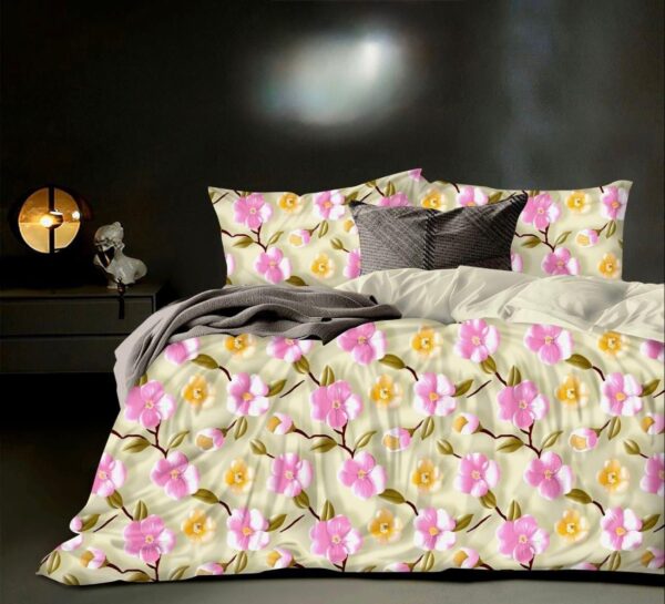 Bliss & Charm Luxury King Size Cotton Bedsheet Set (90×102 inches) with 2 King Pillow Covers – White & Multicolor