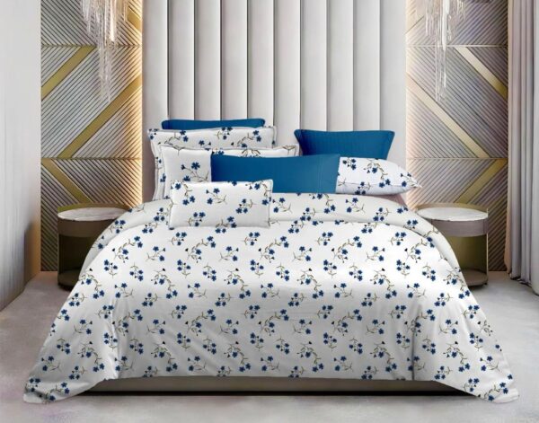 Bliss & Charm Luxury King Size Cotton Bedsheet Set (90×102 inches) with 2 King Pillow Covers – White & Multicolor