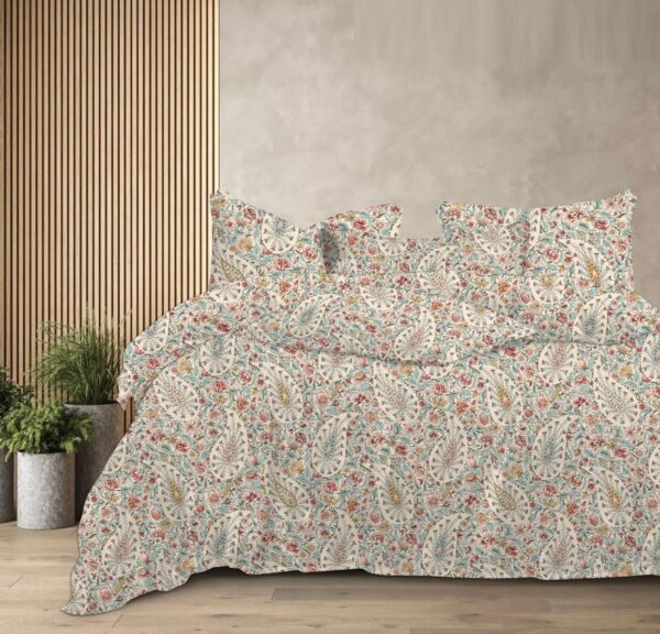 Bliss & Charm Luxury King Size Cotton Bedsheet Set (90×102 inches) with 2 King Pillow Covers – White & Multicolor