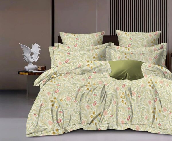 Bliss & Charm Luxury King Size Cotton Bedsheet Set (90×102 inches) with 2 King Pillow Covers – White & Multicolor